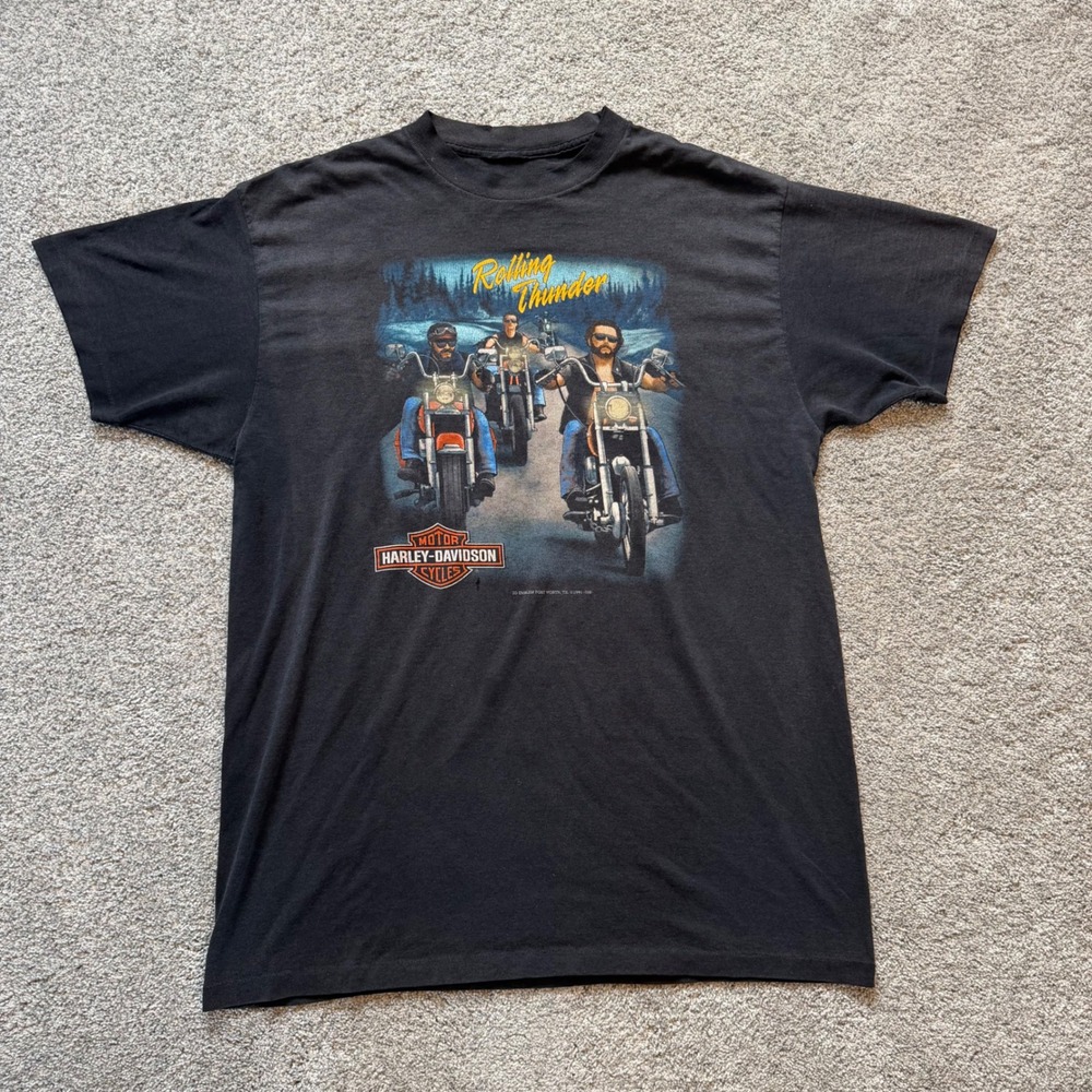 Vintage 1991 Harley Davidson Rolling Thunder 3D Emblem T-Shirt Single Stitch XL